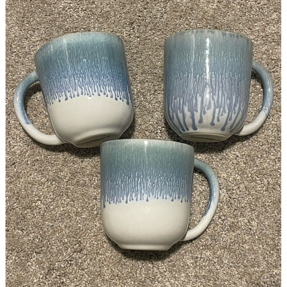Crate & Barrel Caspian Blue Mug Bundle Made In Portugal Drinkwear Coffee Tea